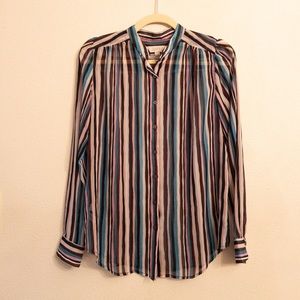 LOFT Striped Sheer Button Long-sleeve Blouse XS
